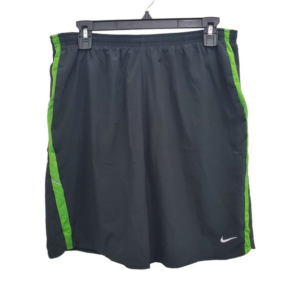 Nike Dri-Fit Women's Black Lime Trim Pull‎ On 8" Athletic Running Short Size L - Picture 1 of 5